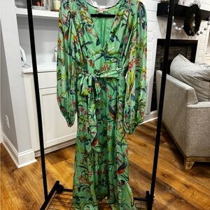Banjanan Mint Green Tropical Print Wrap Maxi Dress